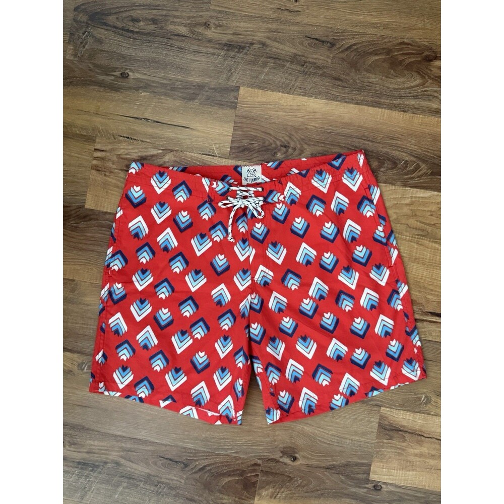 THE TOURIST BURKMAN BROS Red Southwestern Print Drawstring Board Swim Shorts XL